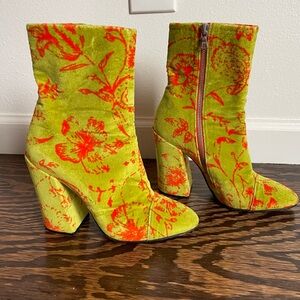 Dries Van Noten Yellow Orange Floral High Heel Boots Booties Size 37